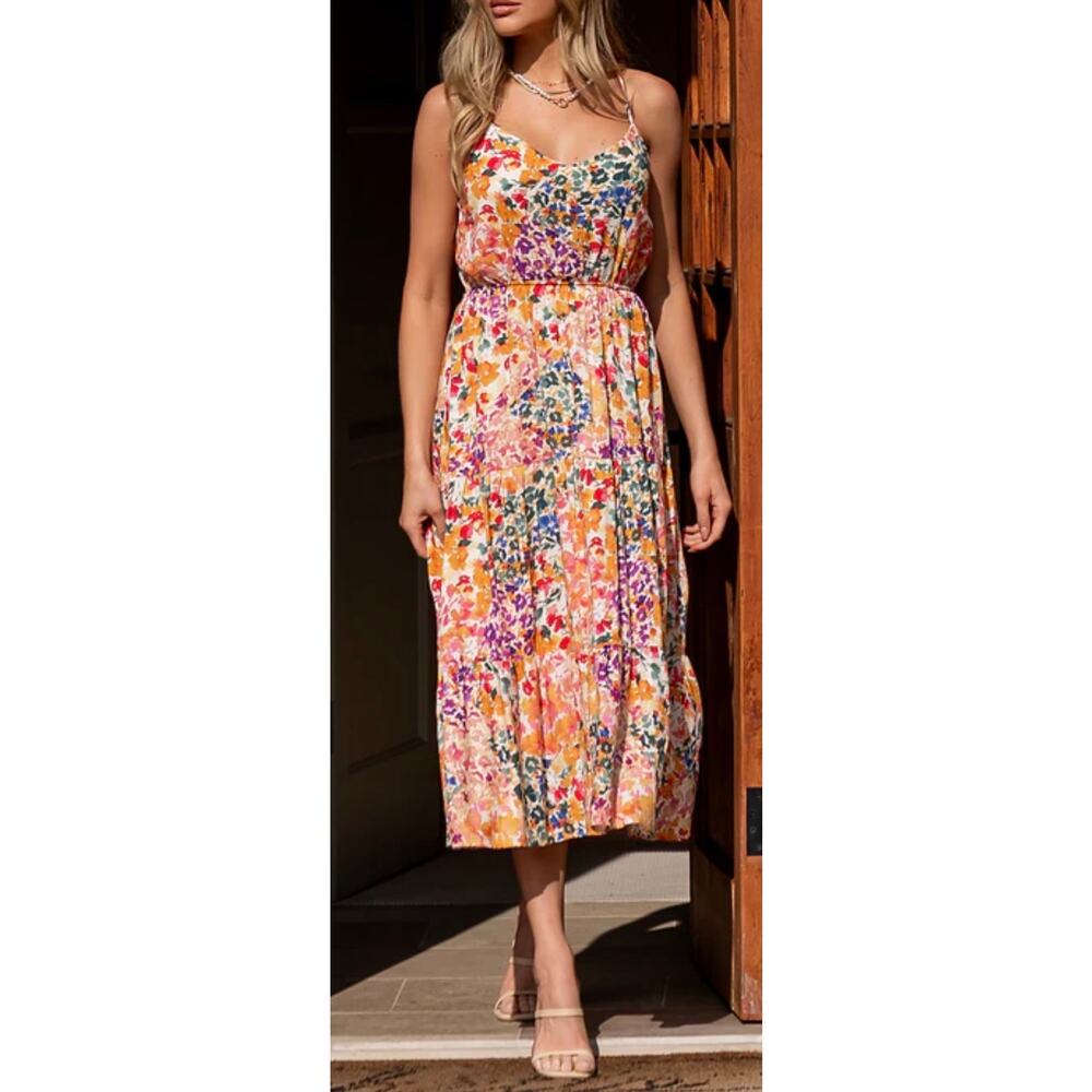 Baltic Born Midi Dress Coronado Pink Multi Floral Spaghetti Strap New size XL
